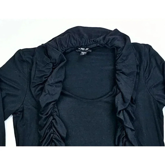 Ronen Chen Size 3 Women's Black Long Sleeve Ruffle Pig Tail Style Pullover Top - Picture 7 of 8
